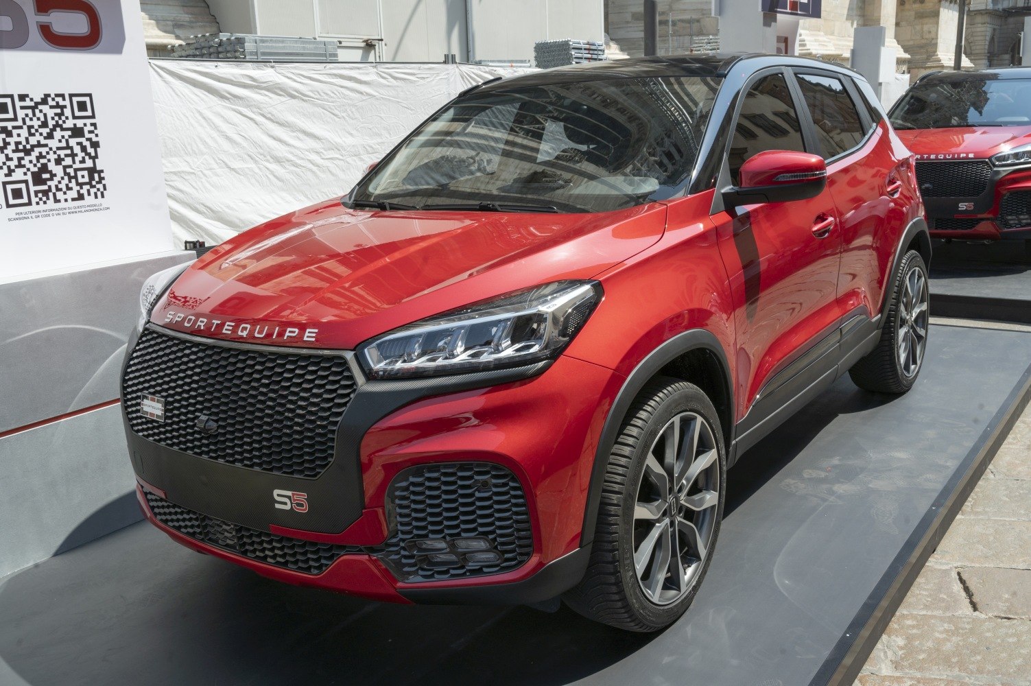 Modern SUV with hexagonal grille and distinctive LED headlights