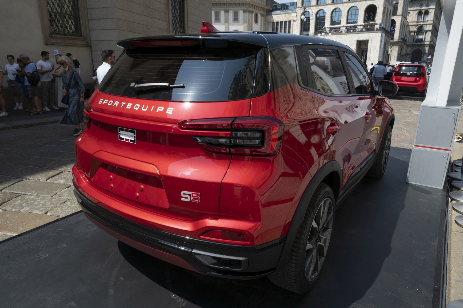 Rear view of a SUV with sleek taillights and sporty design