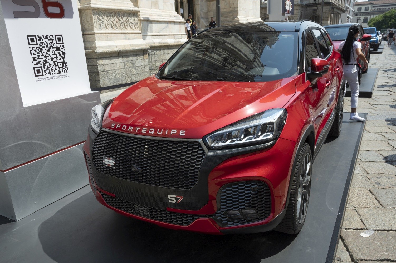 Close-up of SUV’s front grille and LED headlights