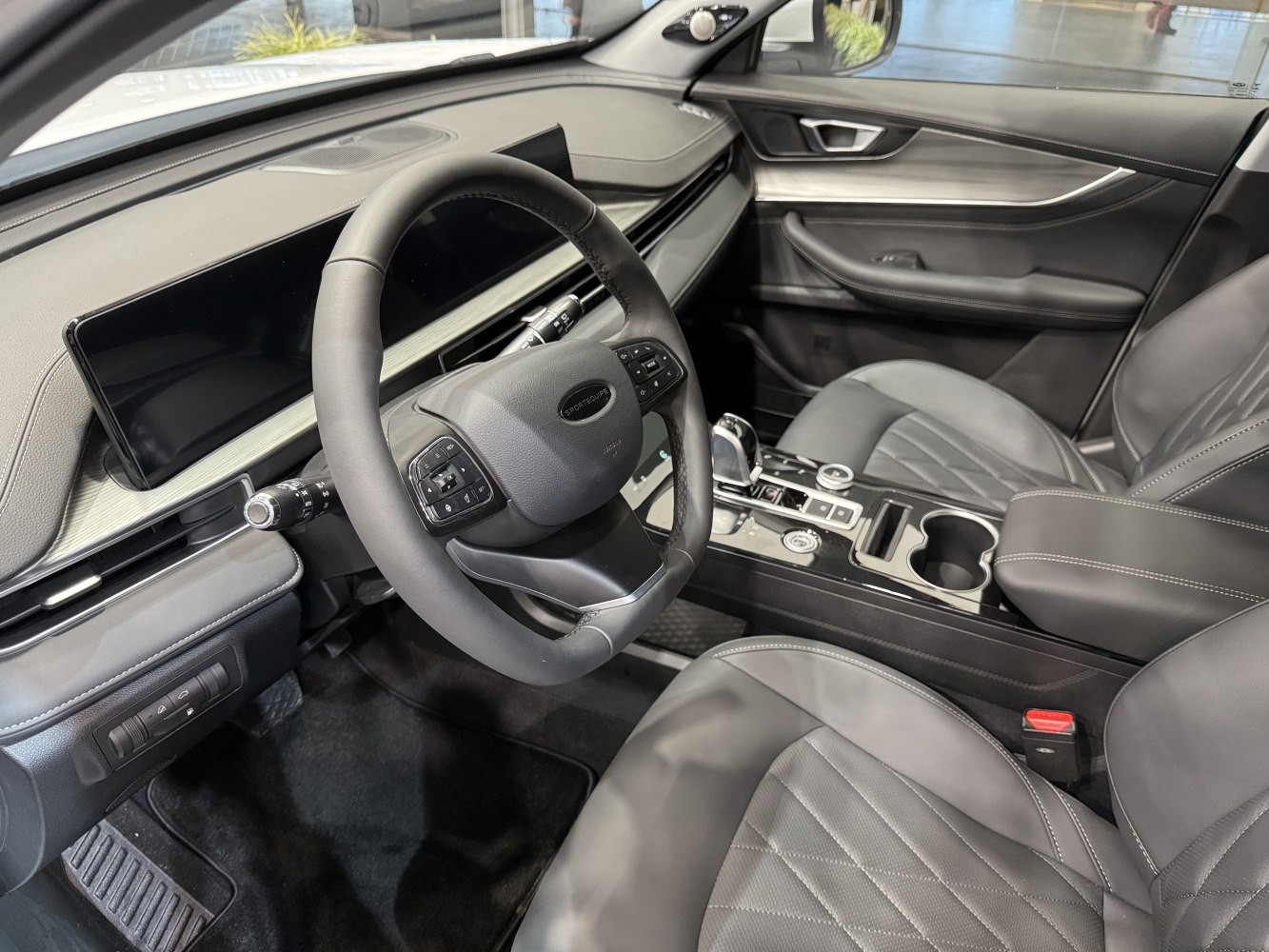 Modern dashboard and steering wheel with leather seats