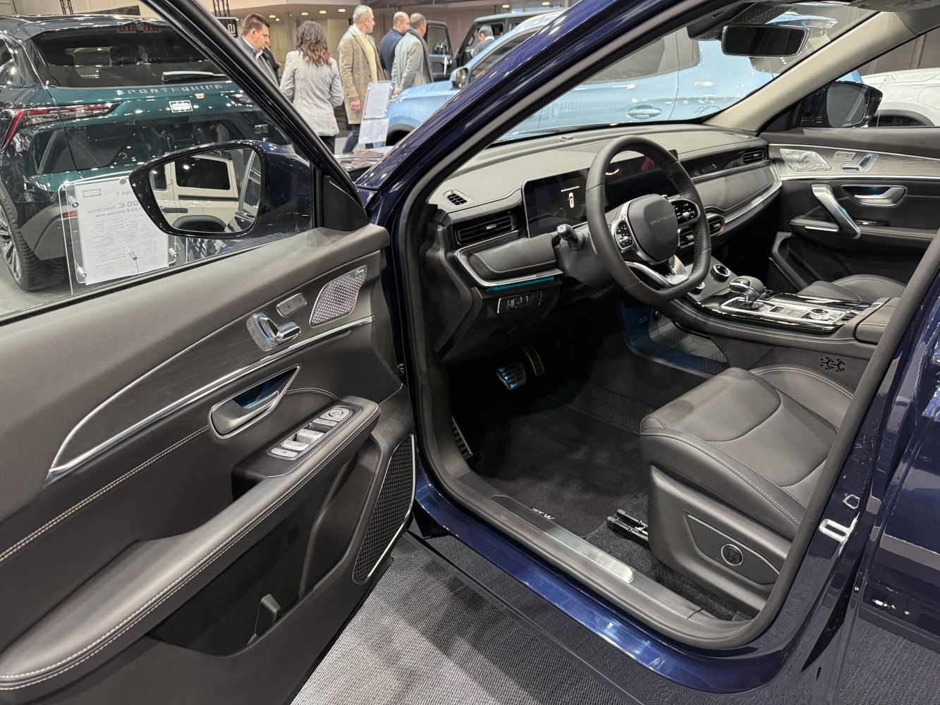 Modern car interior with digital displays and premium leather seating