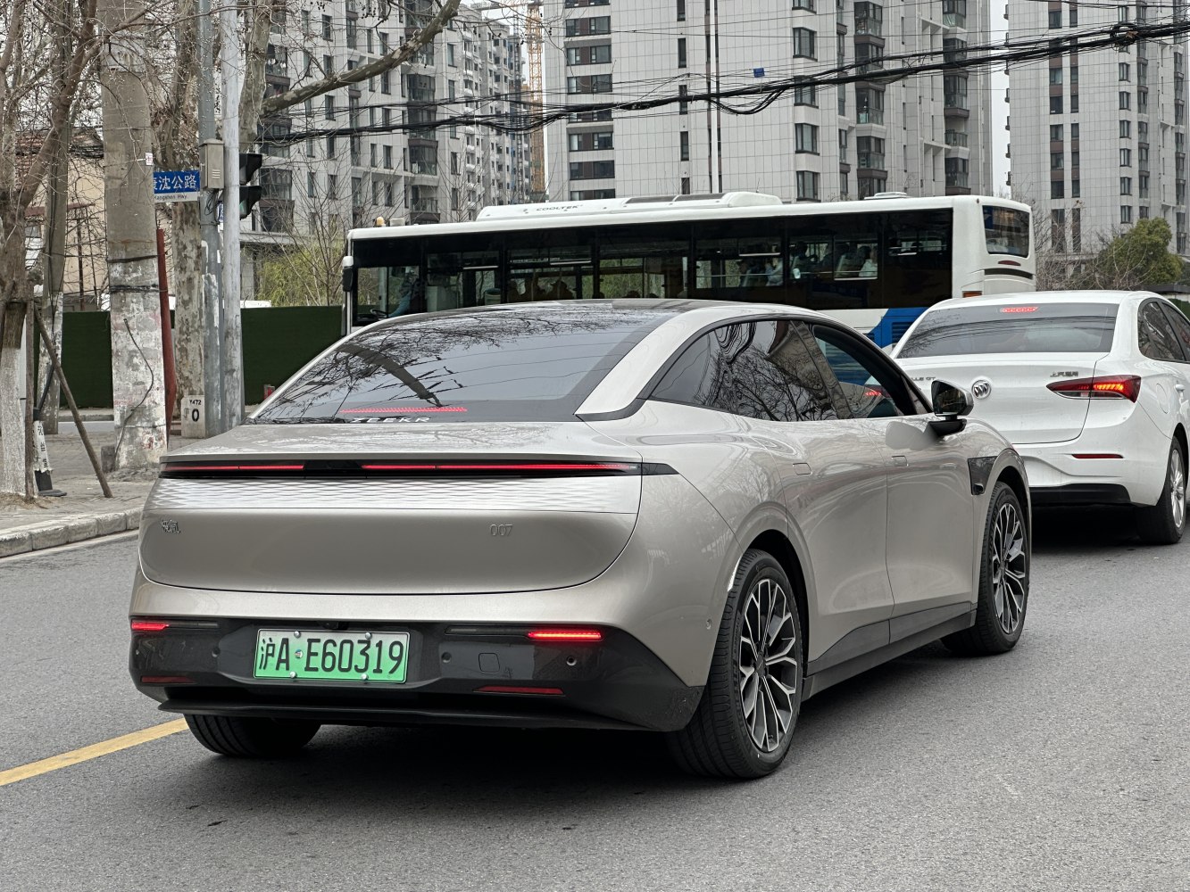 Sleek rear view with continuous taillight and aerodynamic body