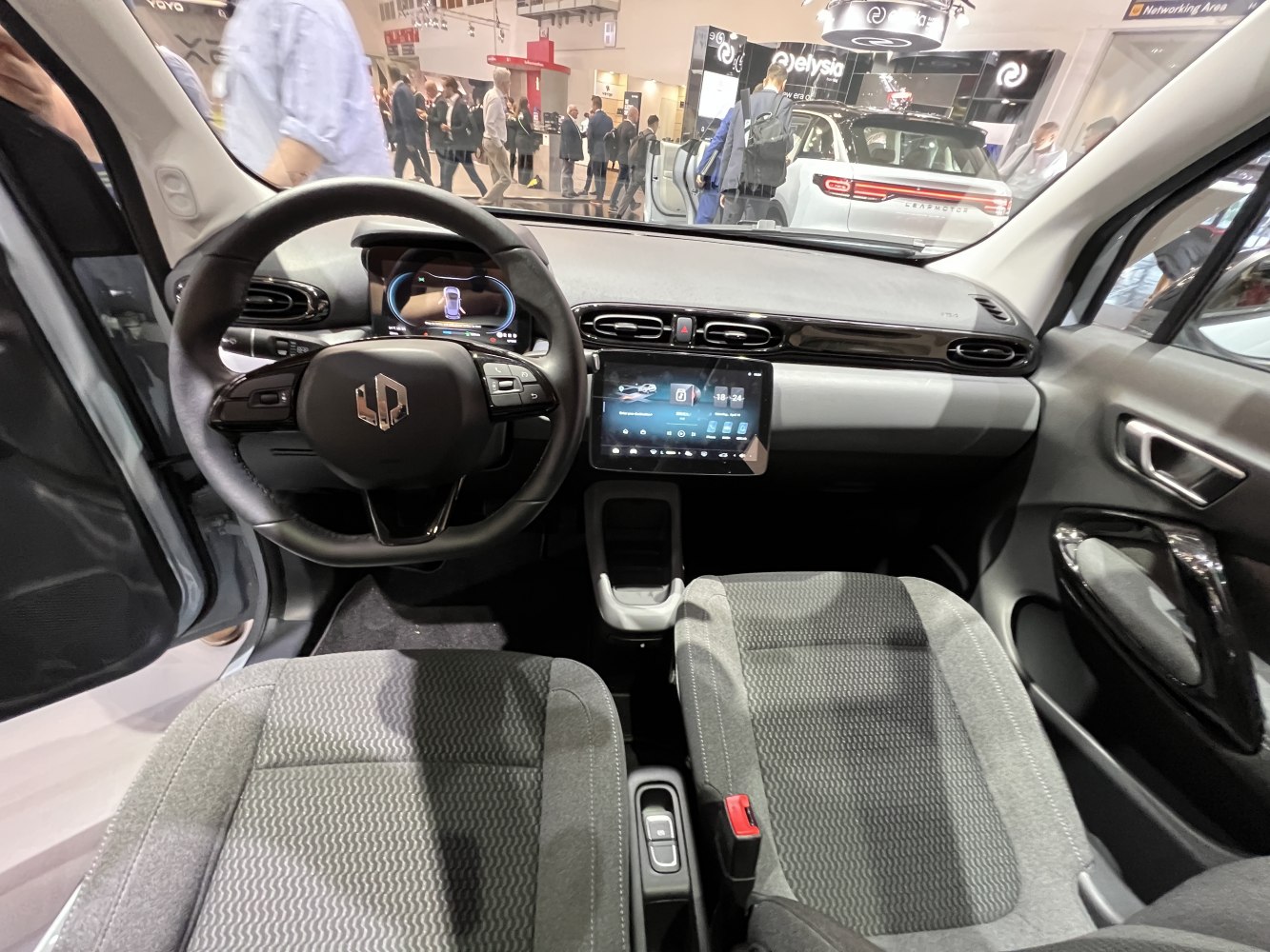 Digital dashboard and touchscreen center console inside car interior