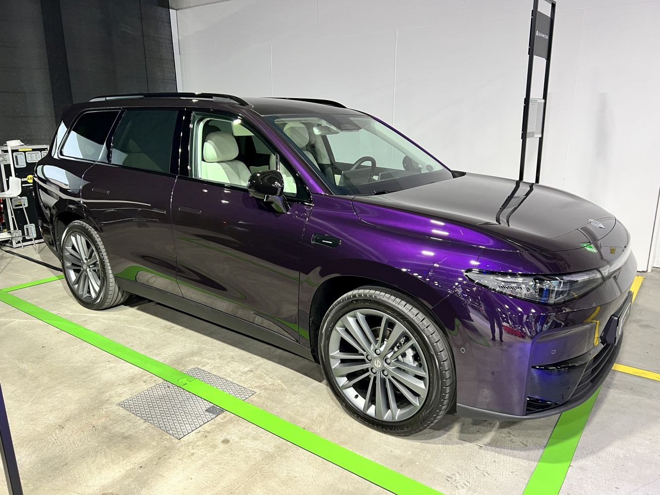 Purple electric SUV with LED headlights and large alloy wheels