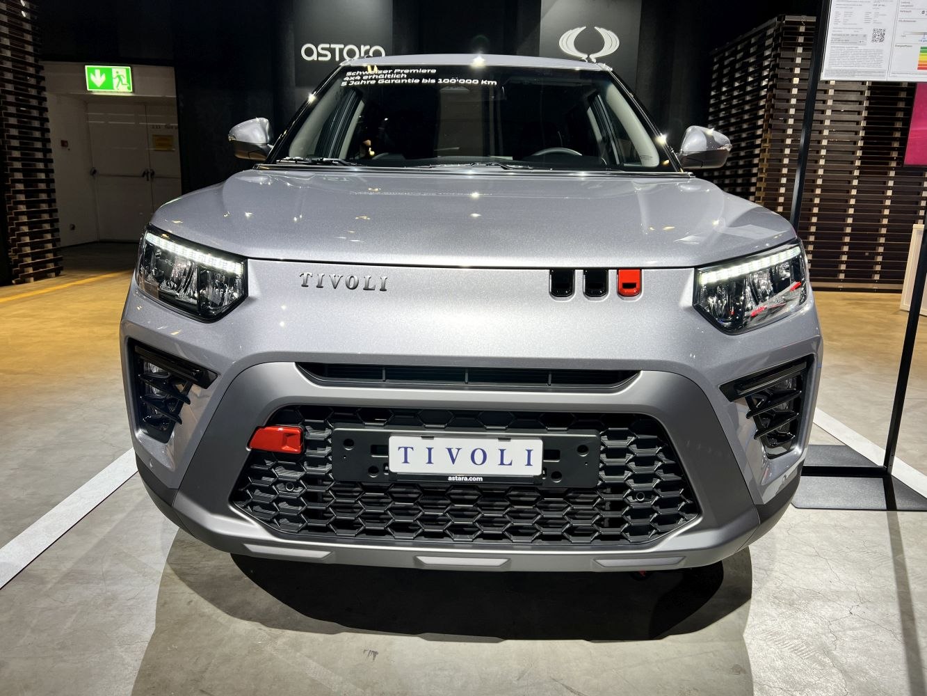 Front grille and LED headlights design of a modern vehicle.