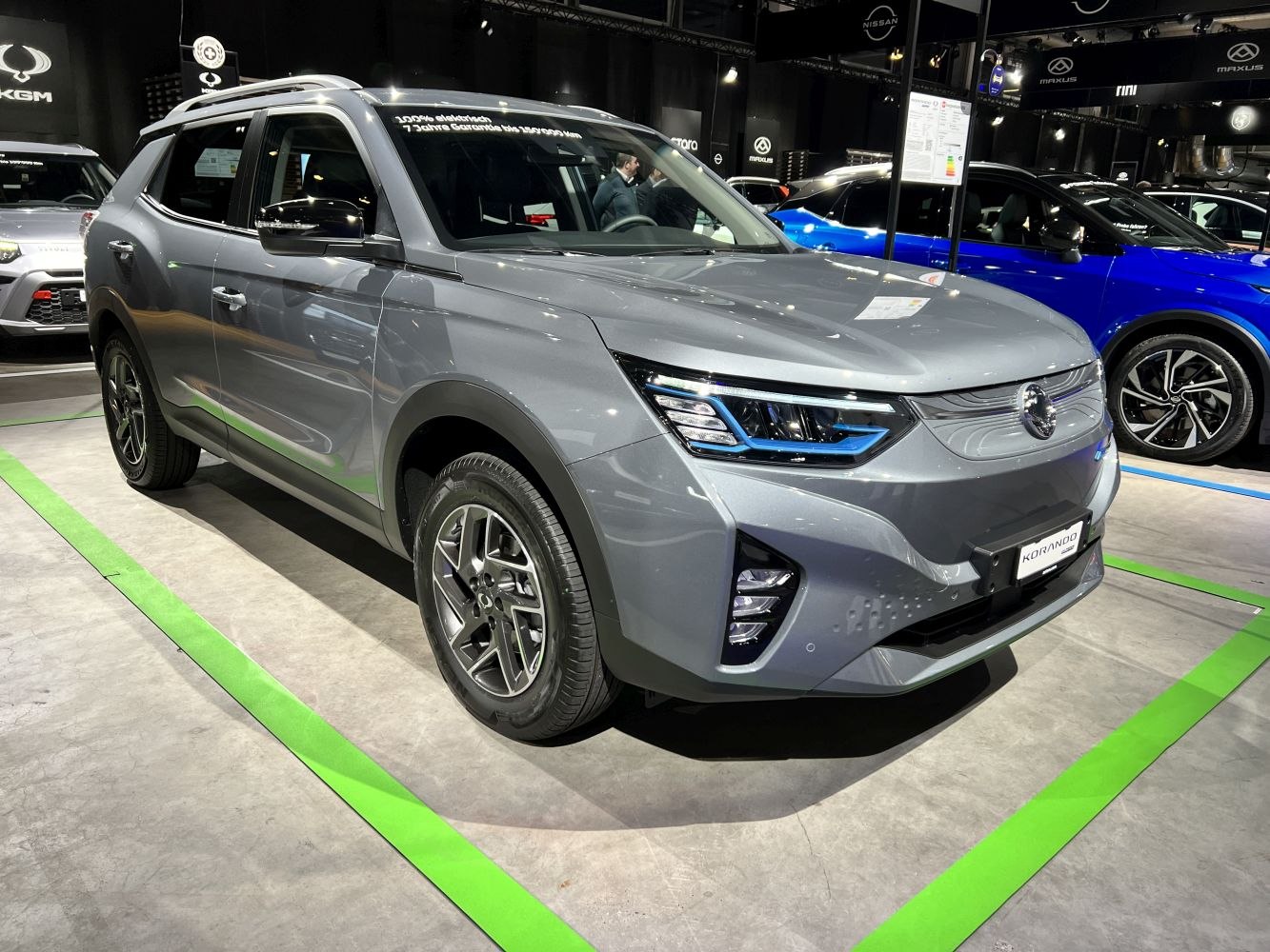 Compact SUV with futuristic LED headlights and alloy wheels