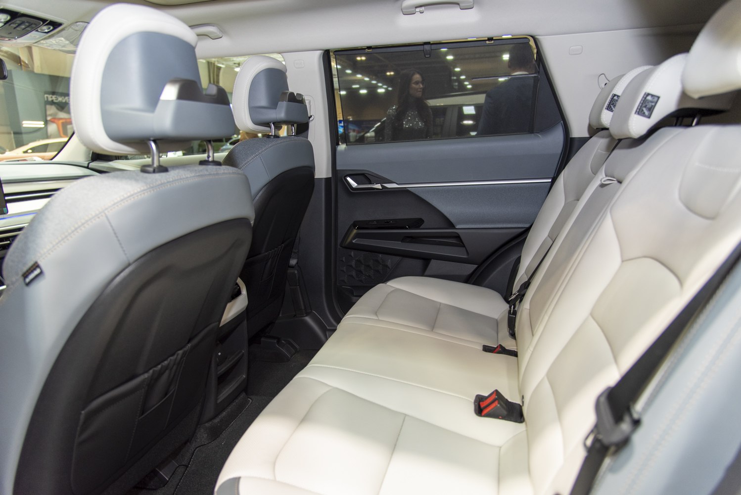 Rear seats and door panel featuring leather upholstery and modern design
