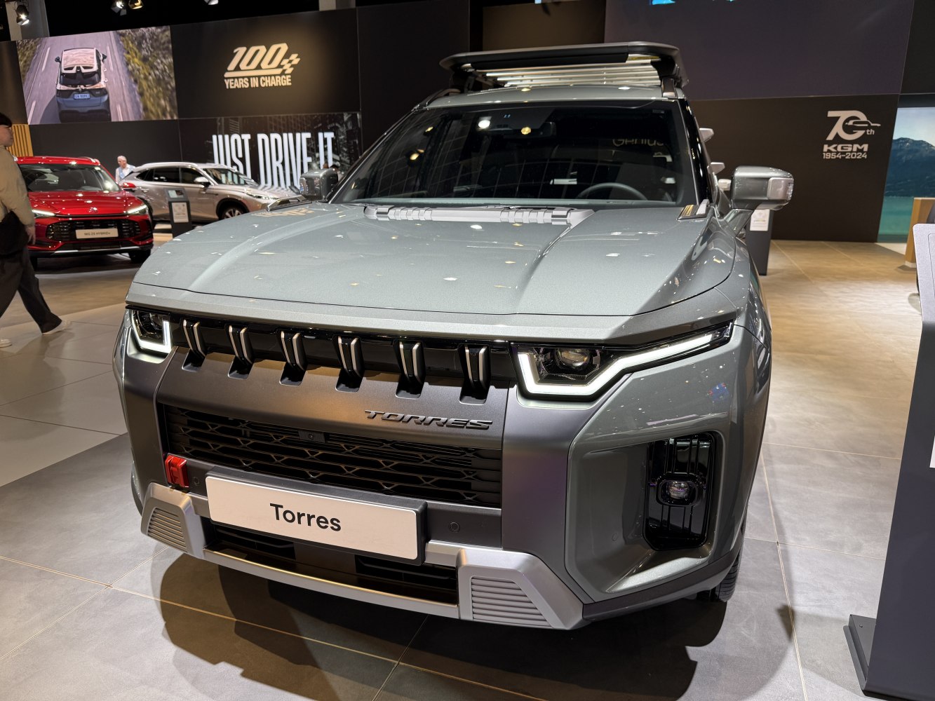 SUV front view with bold grille and LED headlights