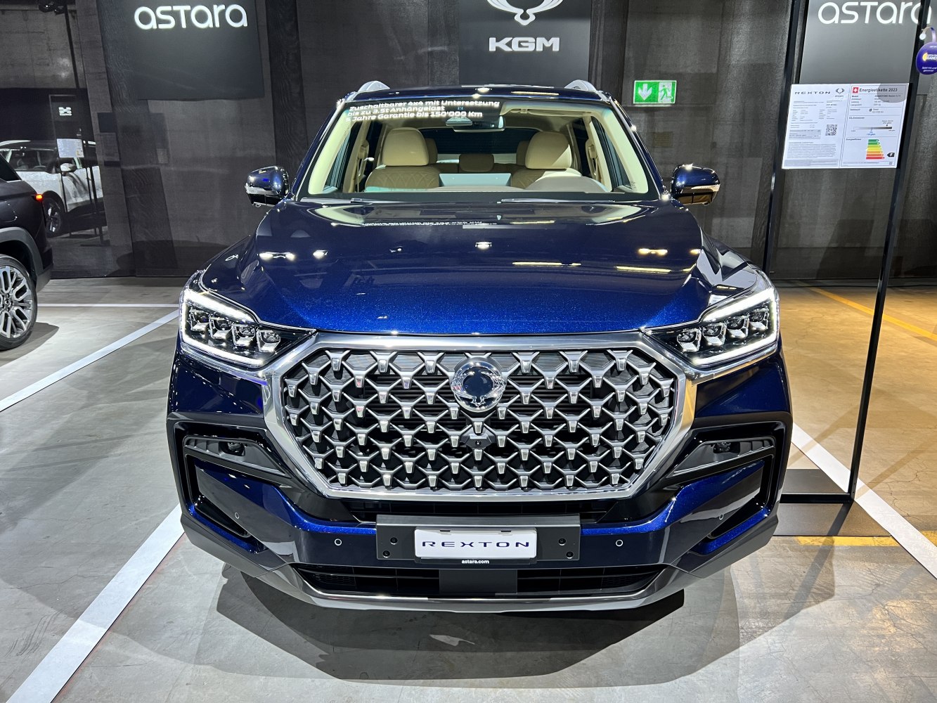 Front view with intricate grille and LED headlights