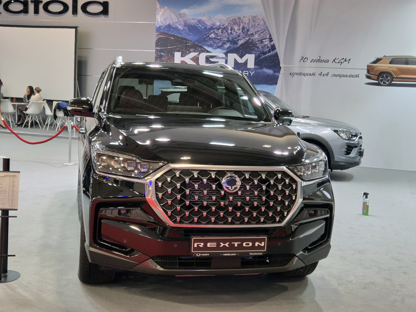 Distinctive front grille and modern headlights in close-up view