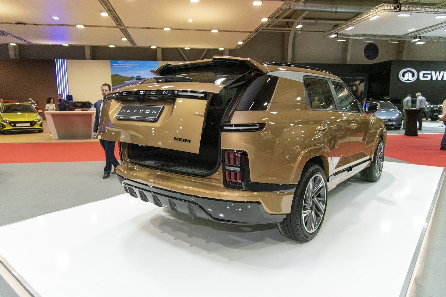 SUV rear view with open tailgate and modern taillights