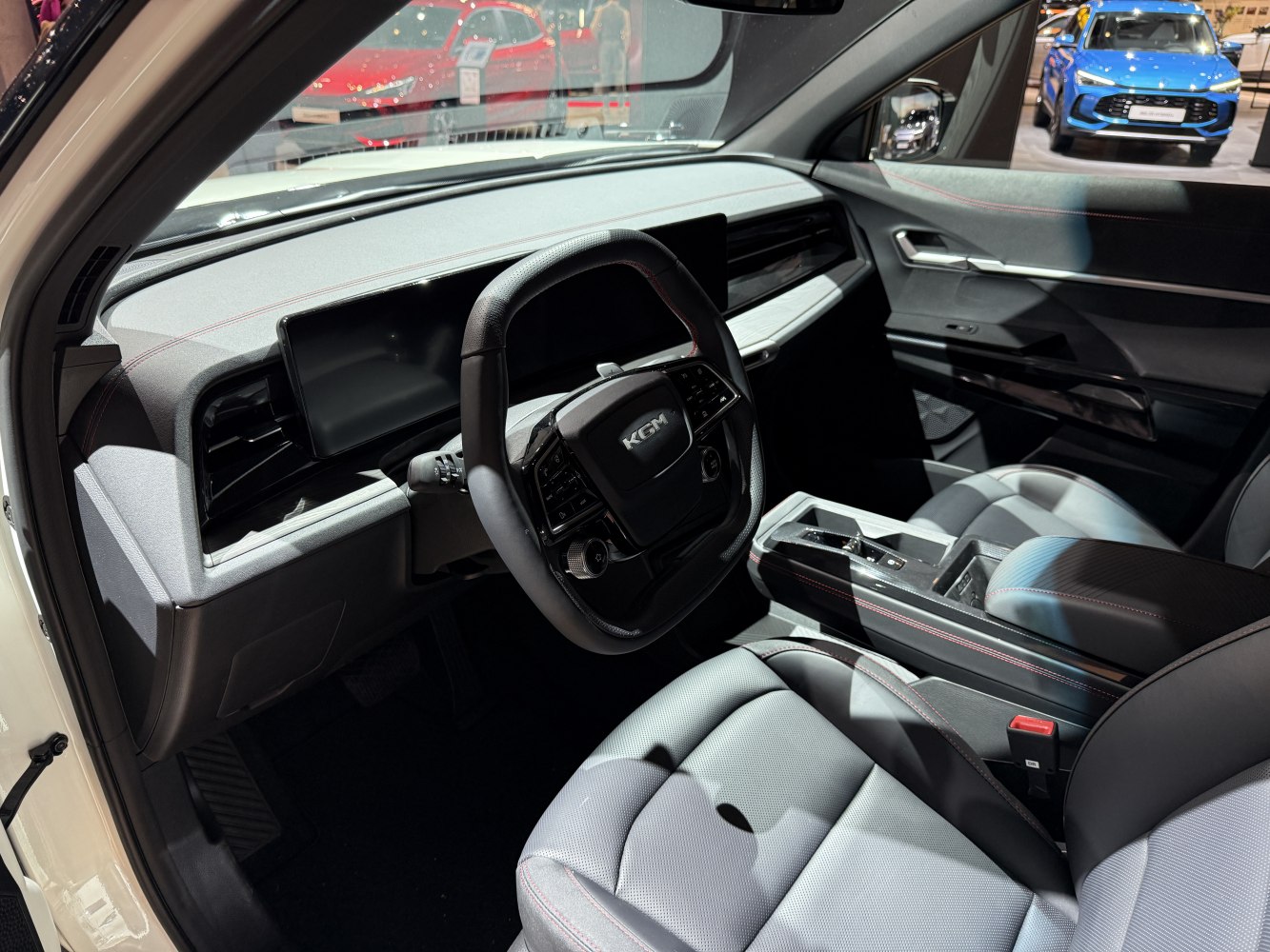 Digital dashboard and multifunction steering wheel with modern car interior design