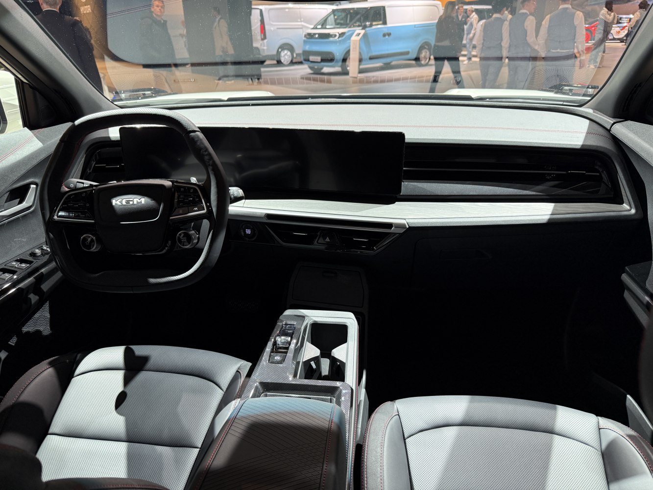 Modern dashboard with wide display and multifunction steering wheel