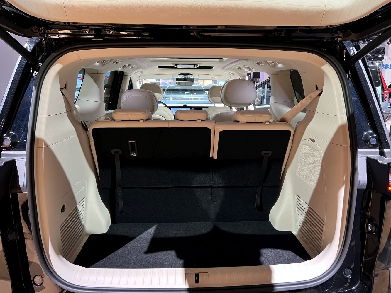Spacious SUV trunk with rear seats and headrests
