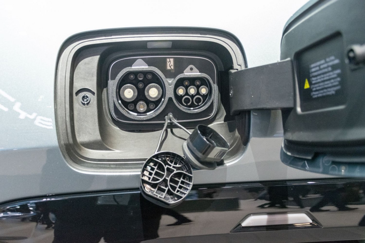 Dual CCS combo electric vehicle charging port close-up