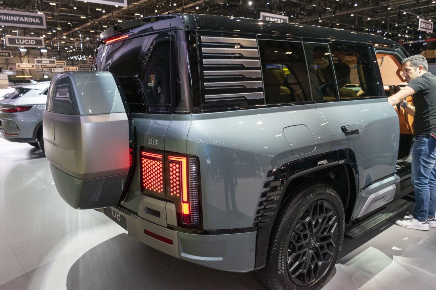 Rear and side view of SUV with spare wheel and distinctive taillights