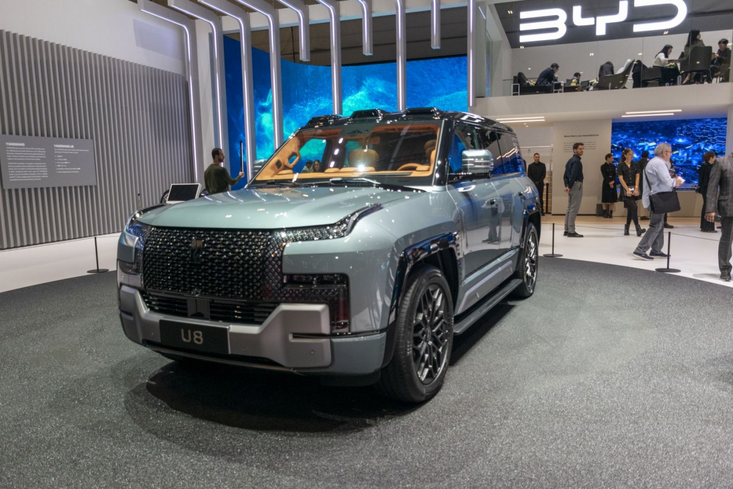 Large front grille and LED headlights on modern SUV front view