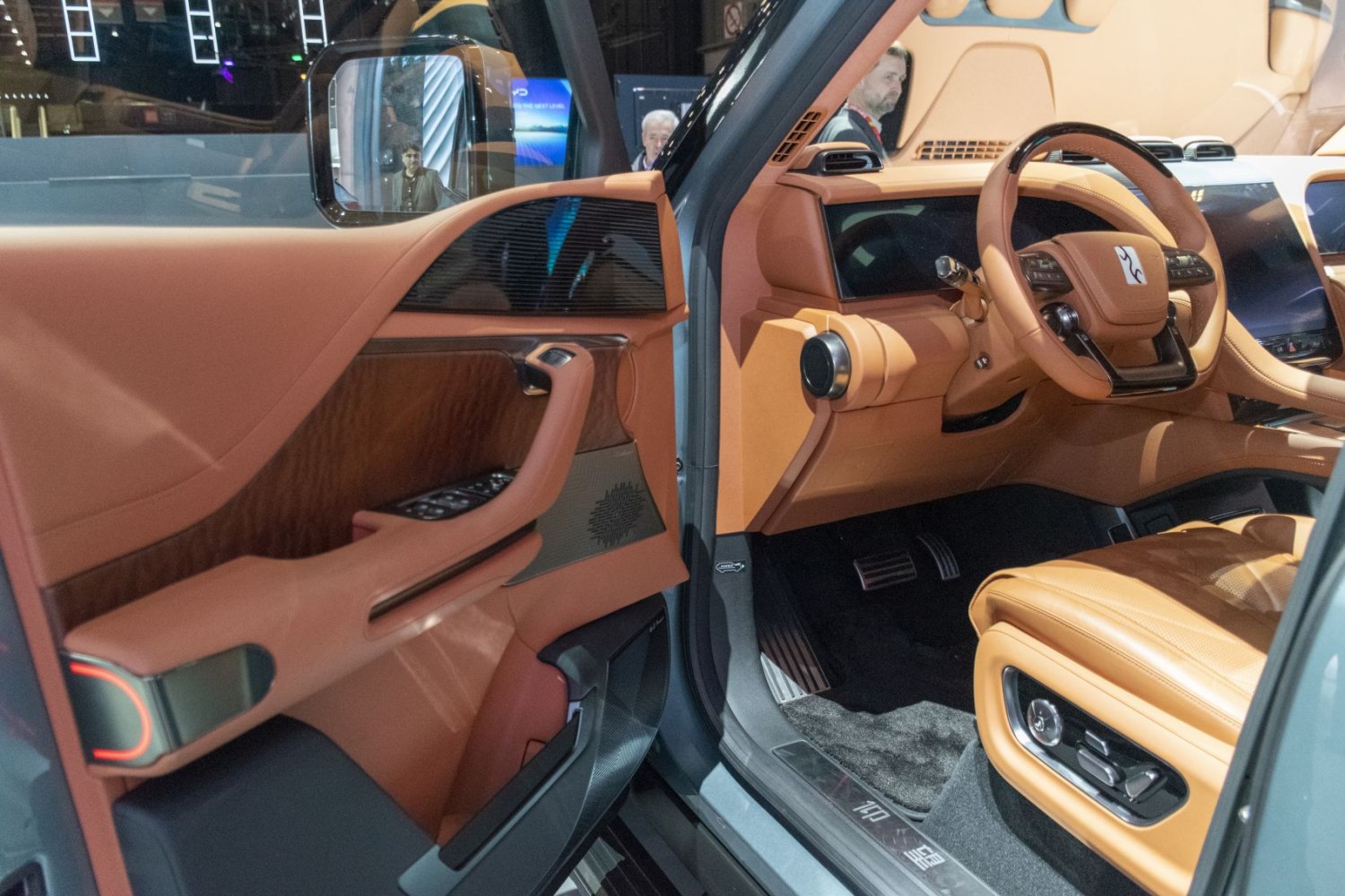 Luxury car interior with premium leather seats and advanced dashboard