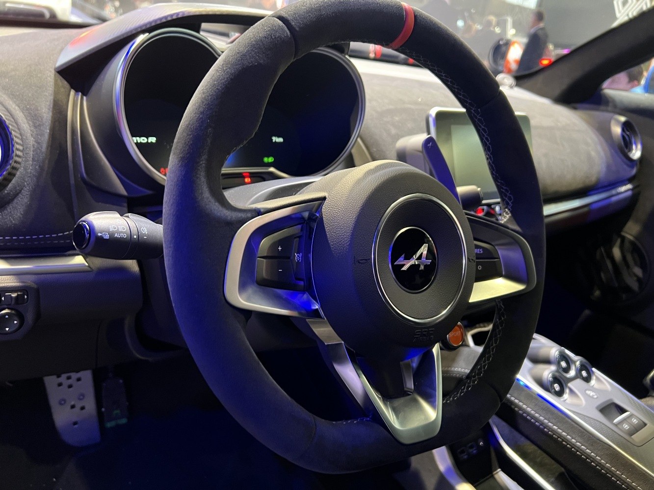 Alcantara steering wheel with digital dashboard and center console controls