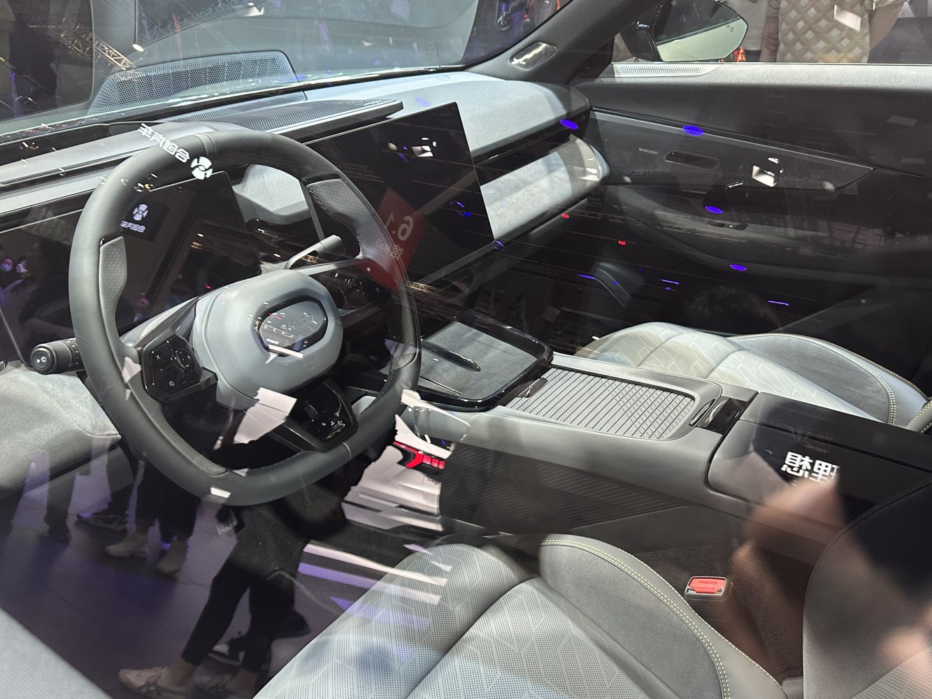 Digital dashboard and multifunctional steering wheel in modern car interior