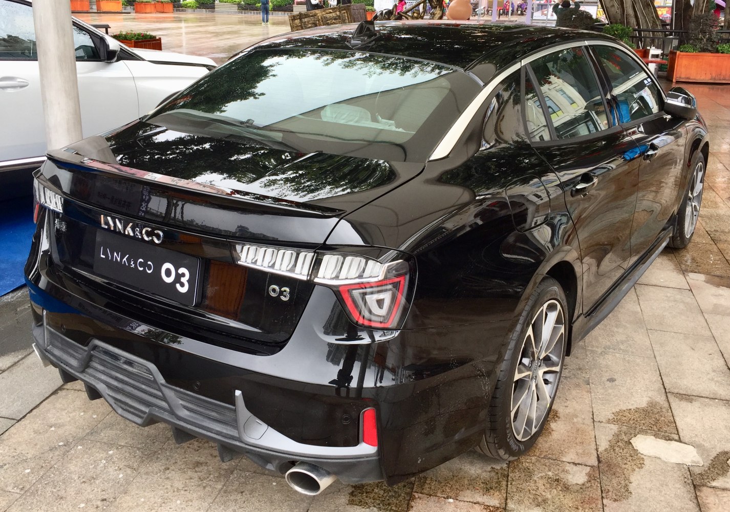 Rear view of car with LED taillights and sporty diffuser
