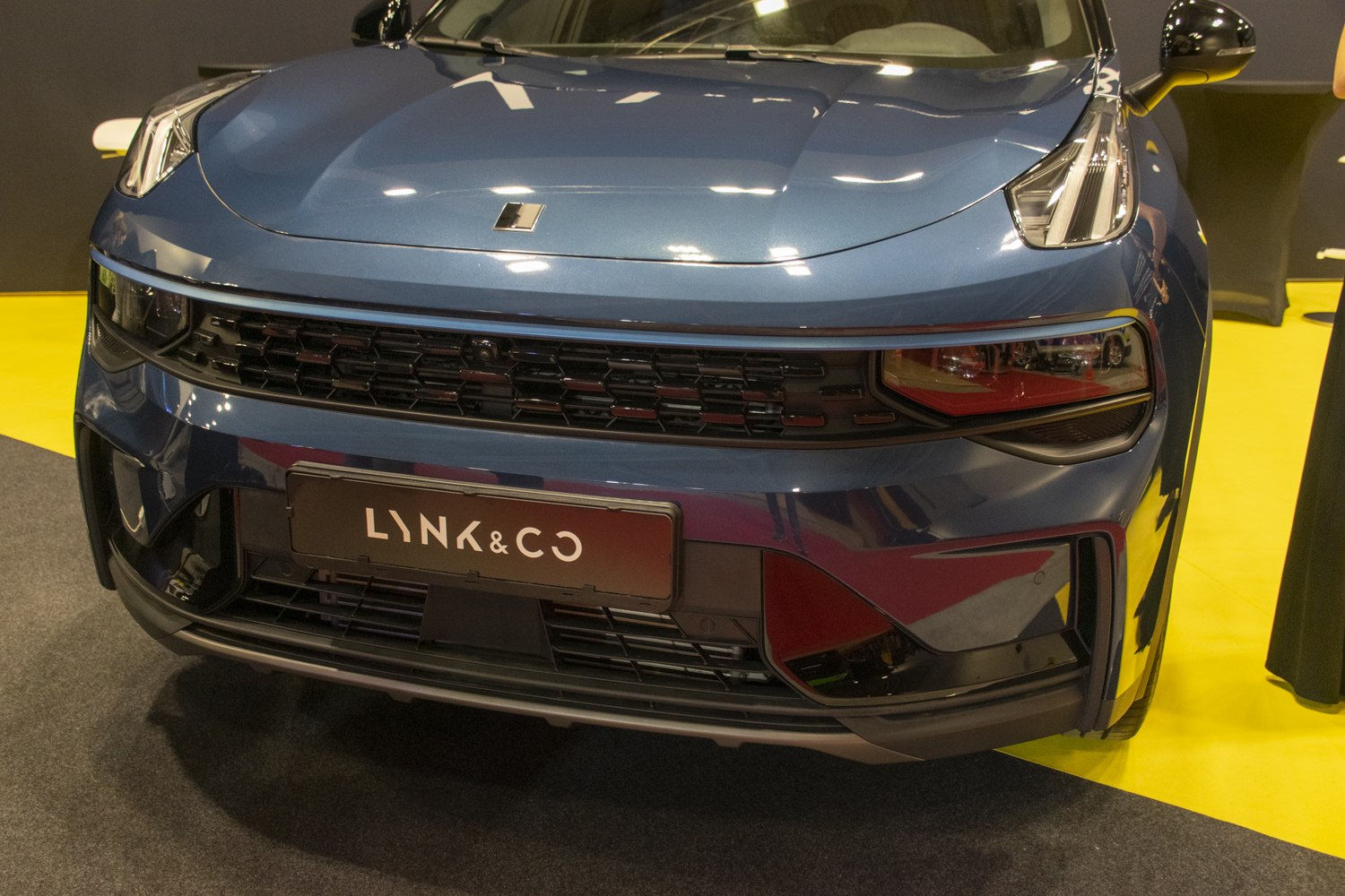 Close-up of front grille and LED headlight design