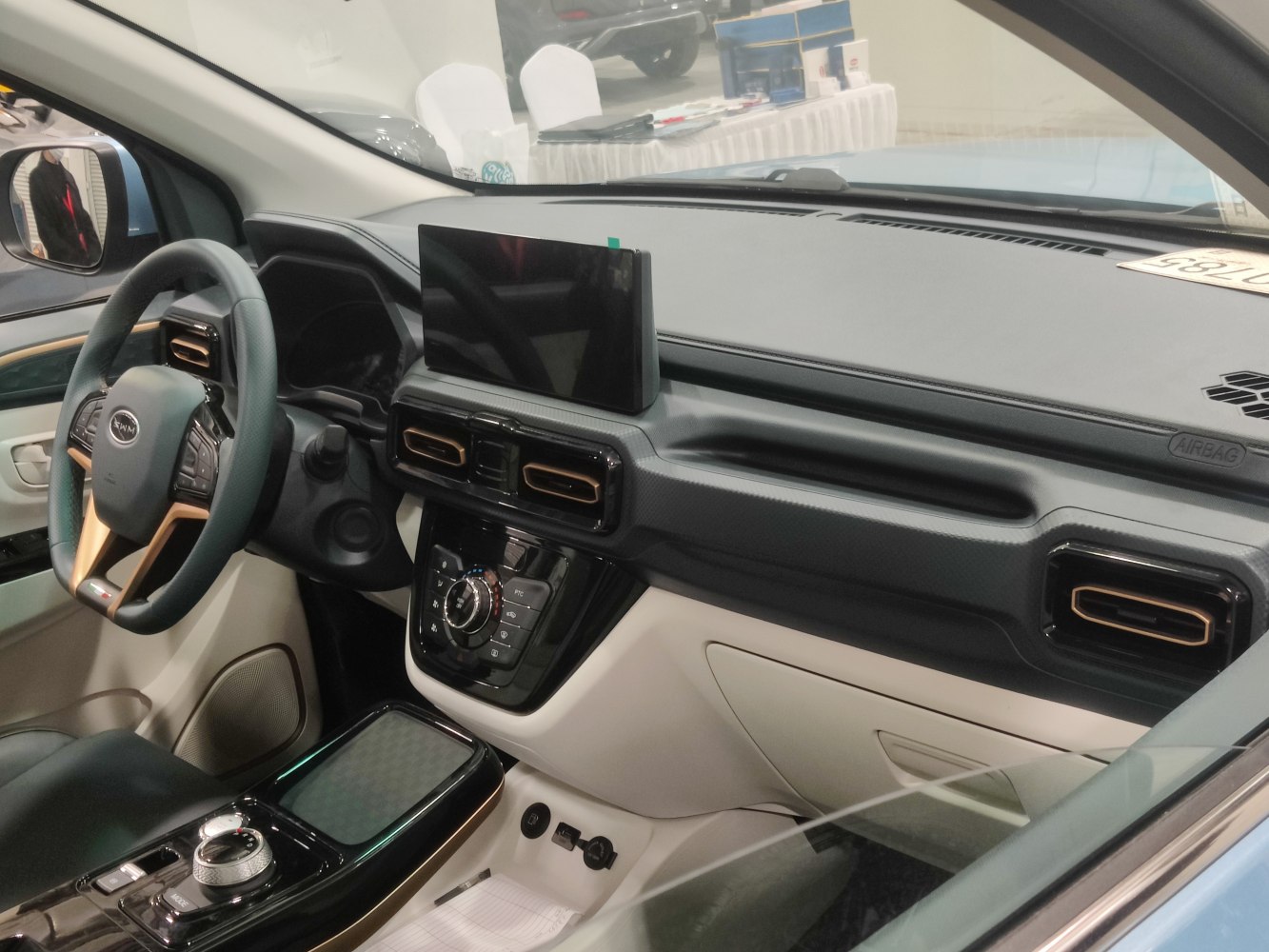 Modern car interior with touchscreen and sleek dashboard design