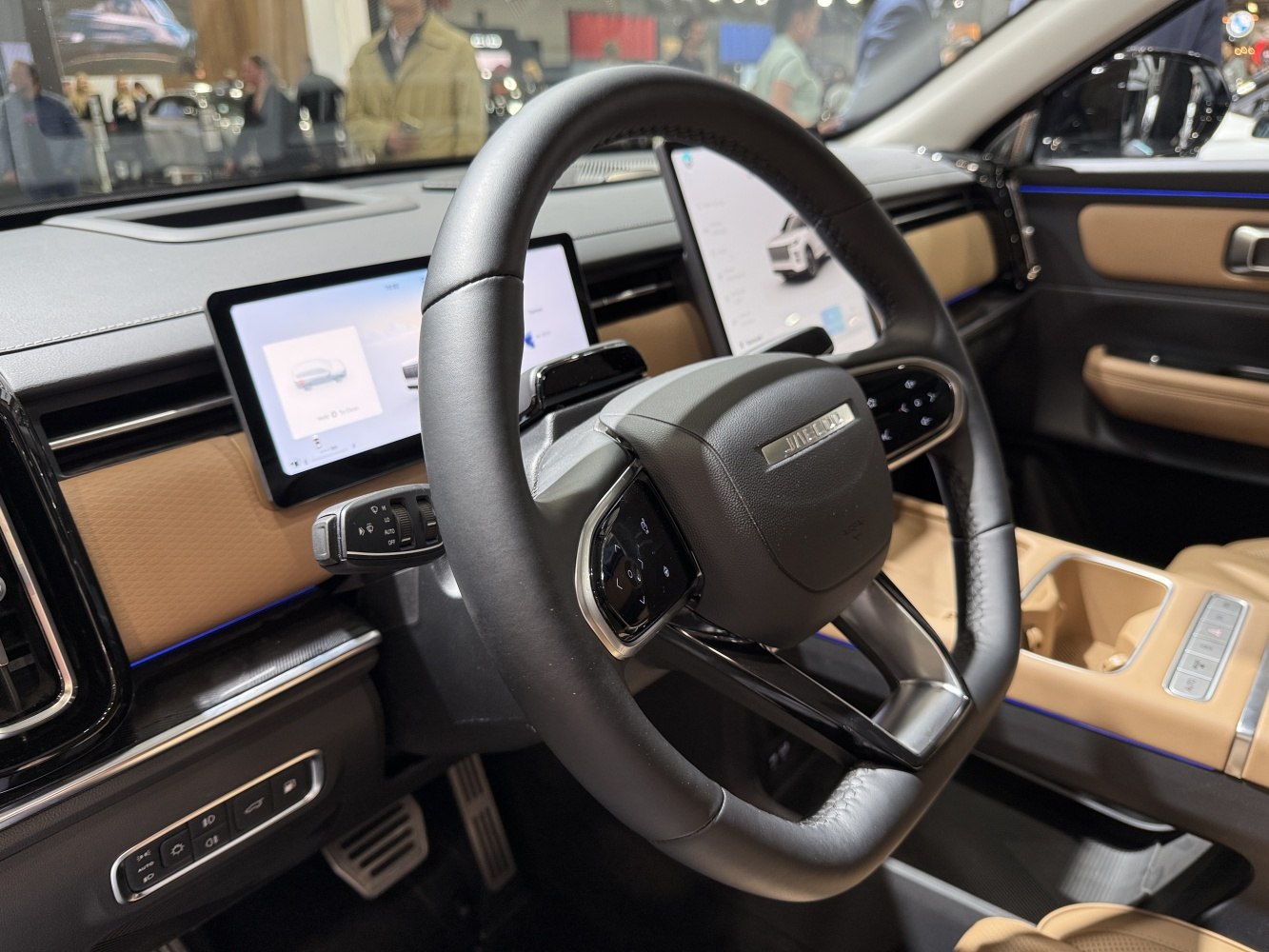 Multi-function steering wheel and dual digital display screens