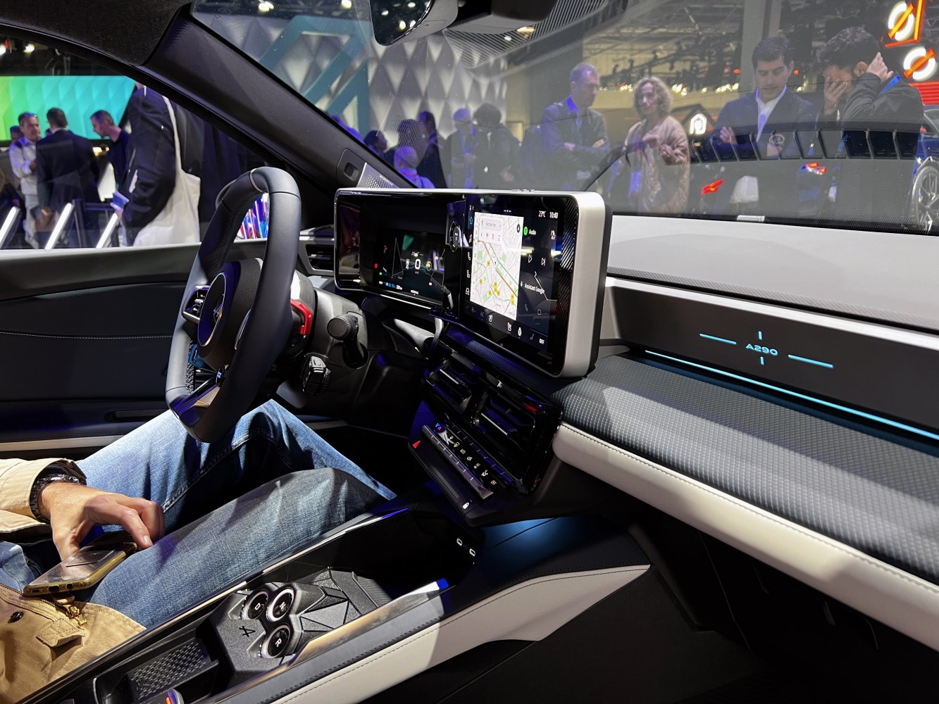 Digital instrument cluster and infotainment touchscreen in sleek modern dashboard