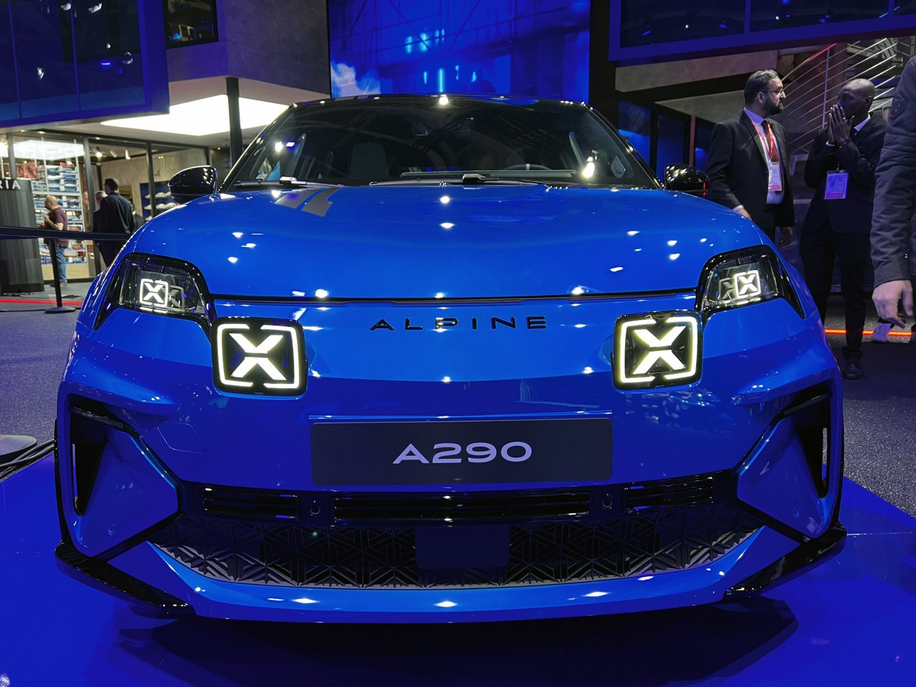 Front view with distinctive LED square headlights and sporty design