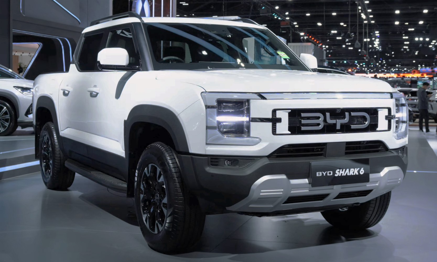 Electric pickup truck with LED headlights and bold front grille