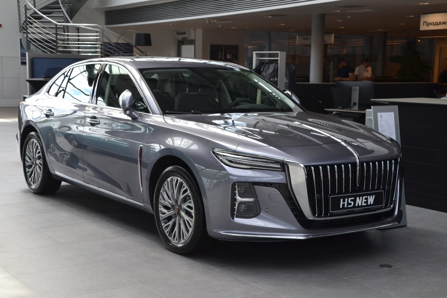 Front grille and LED headlight design of a modern luxury sedan