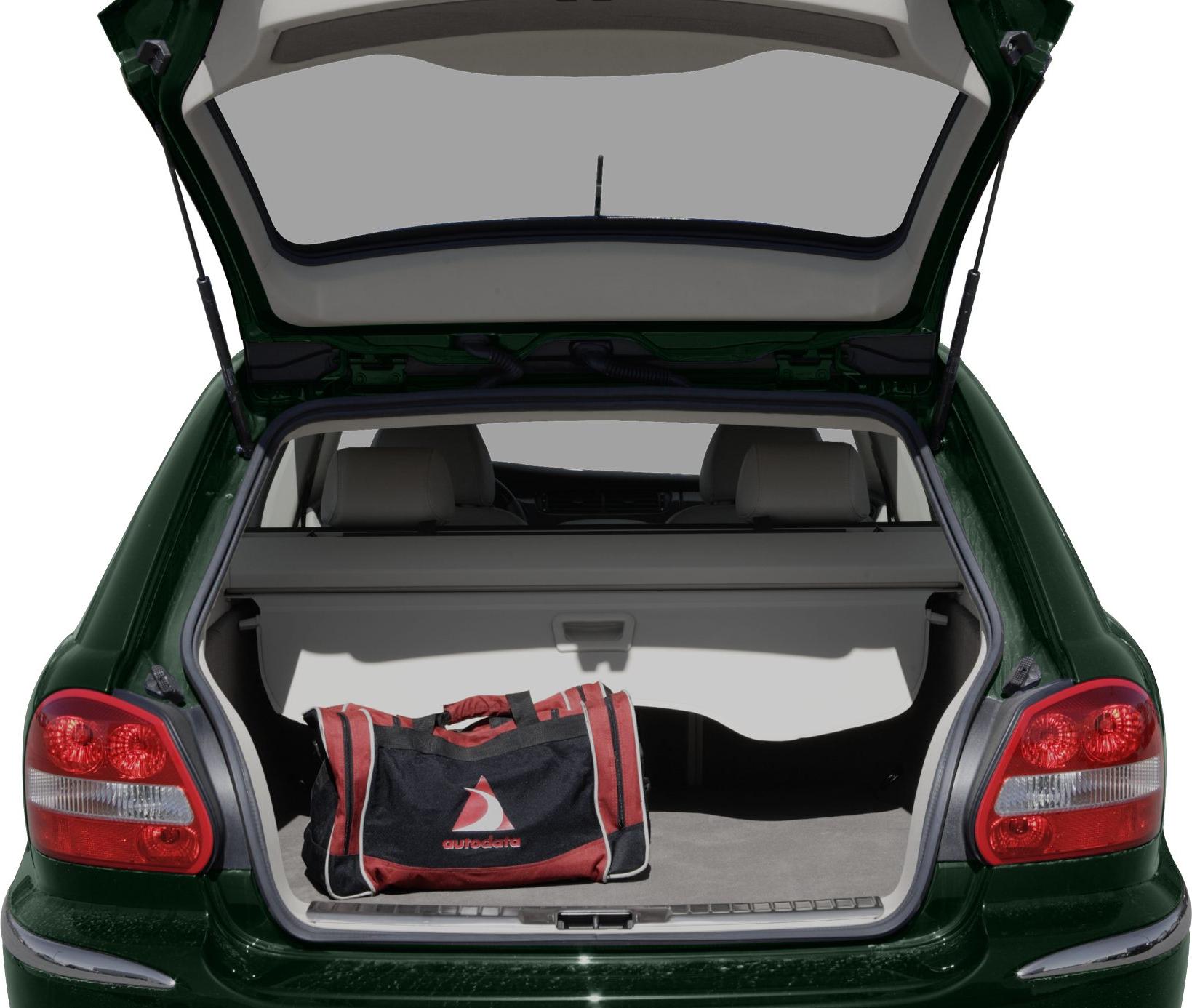 Open rear hatch with spacious trunk and duffel bag inside