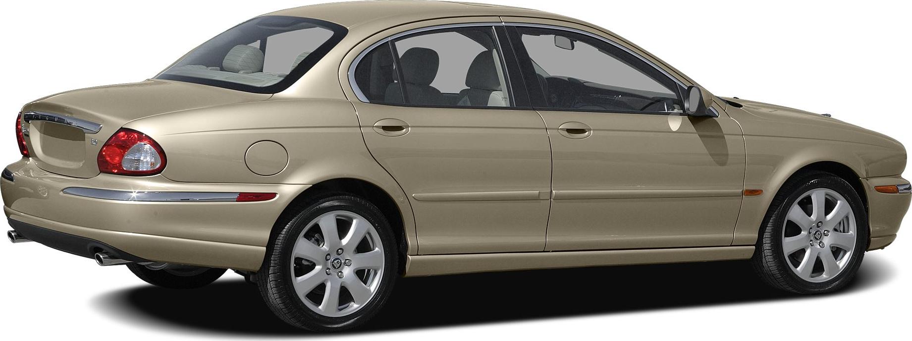 Rear side view of Jaguar X-type sedan with chrome accents and alloy wheels
