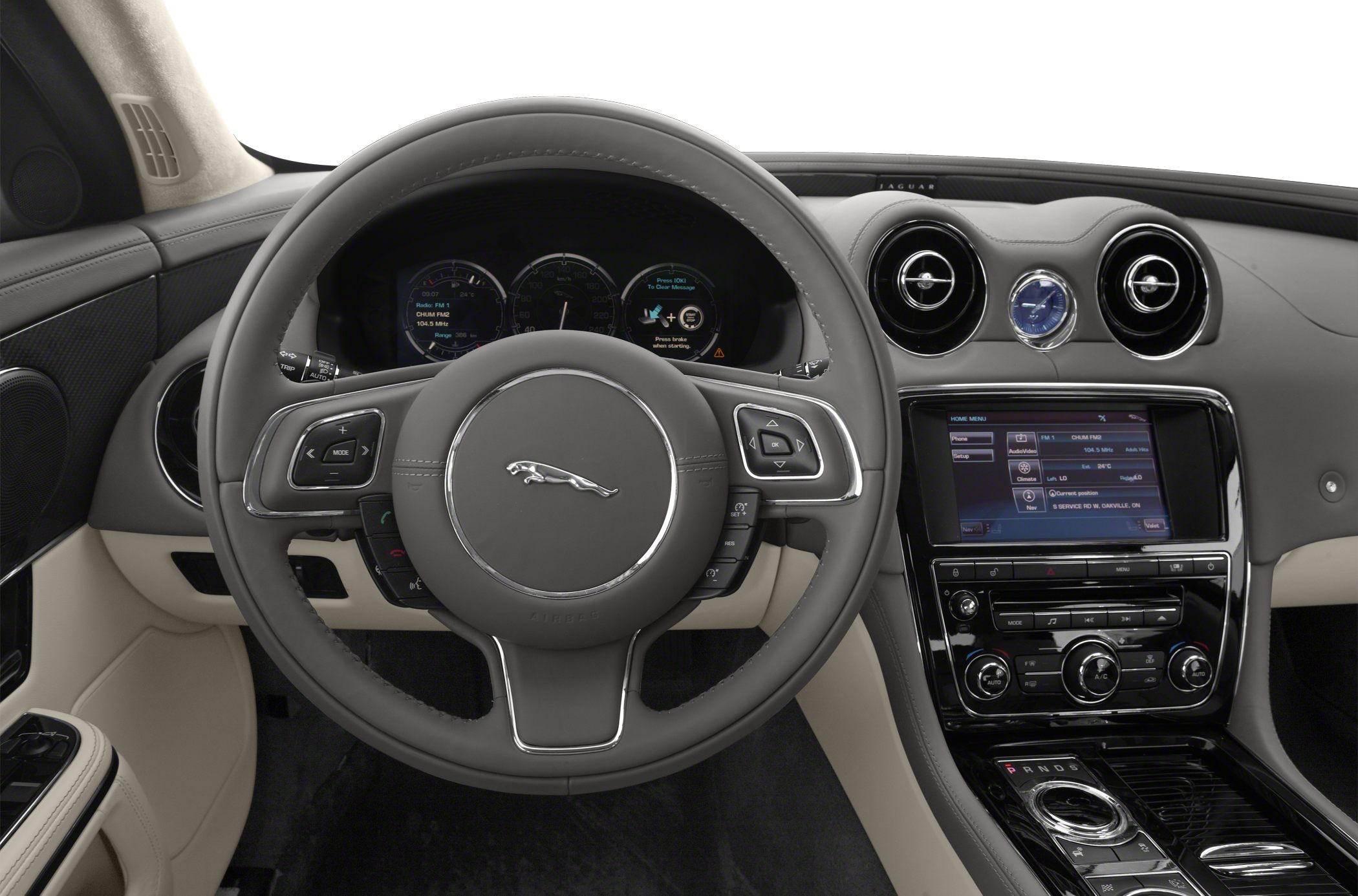 Luxury steering wheel and digital dashboard with infotainment screen