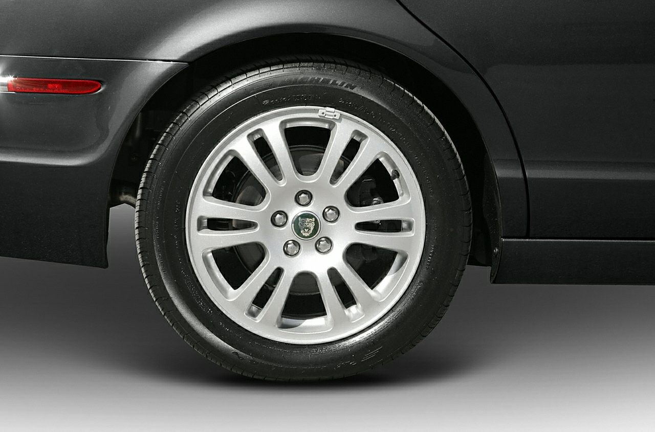 Close-up of alloy wheel and tire with multi-spoke rim design