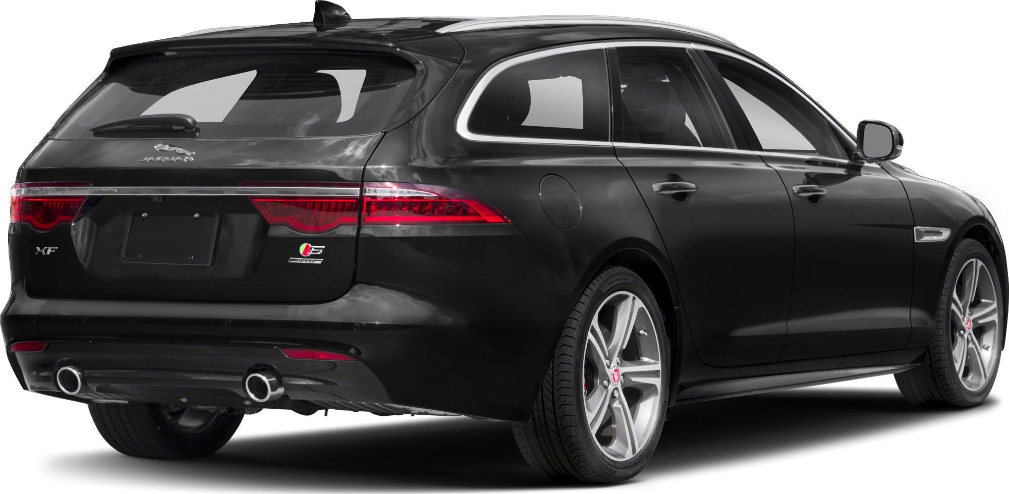 Rear and side view of black sportbrake wagon with LED taillights and dual exhaust pipes