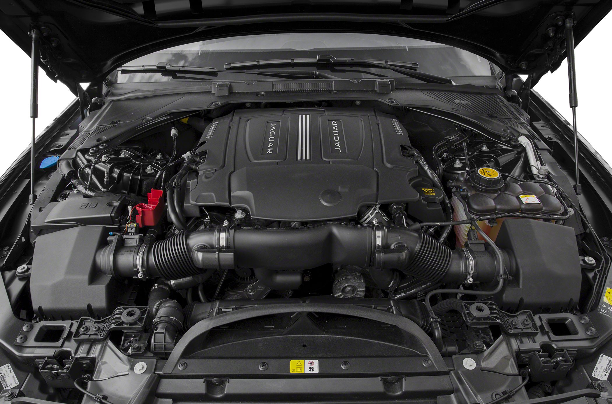 Engine compartment with large engine cover and air intake system