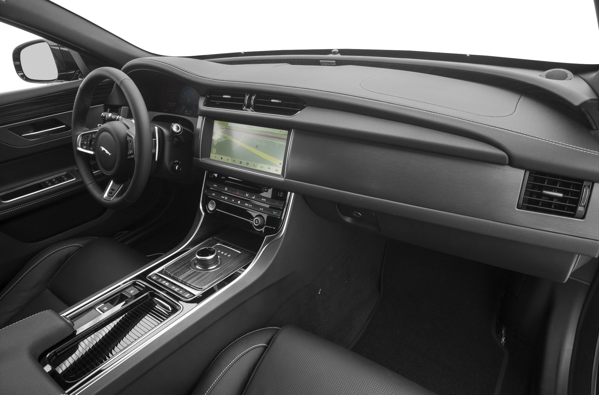 Modern dashboard with touchscreen and rotary gear selector