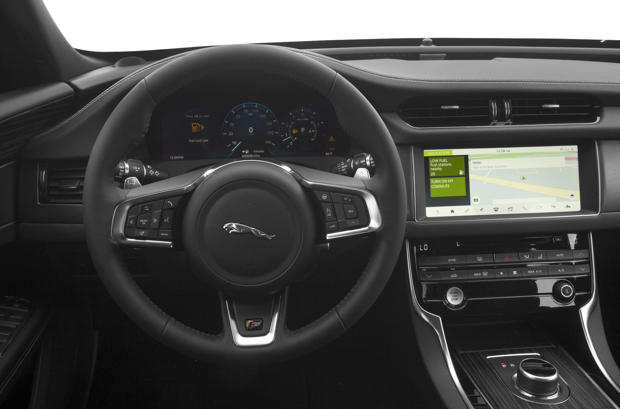 Digital instrument cluster with touchscreen infotainment and multifunction steering wheel
