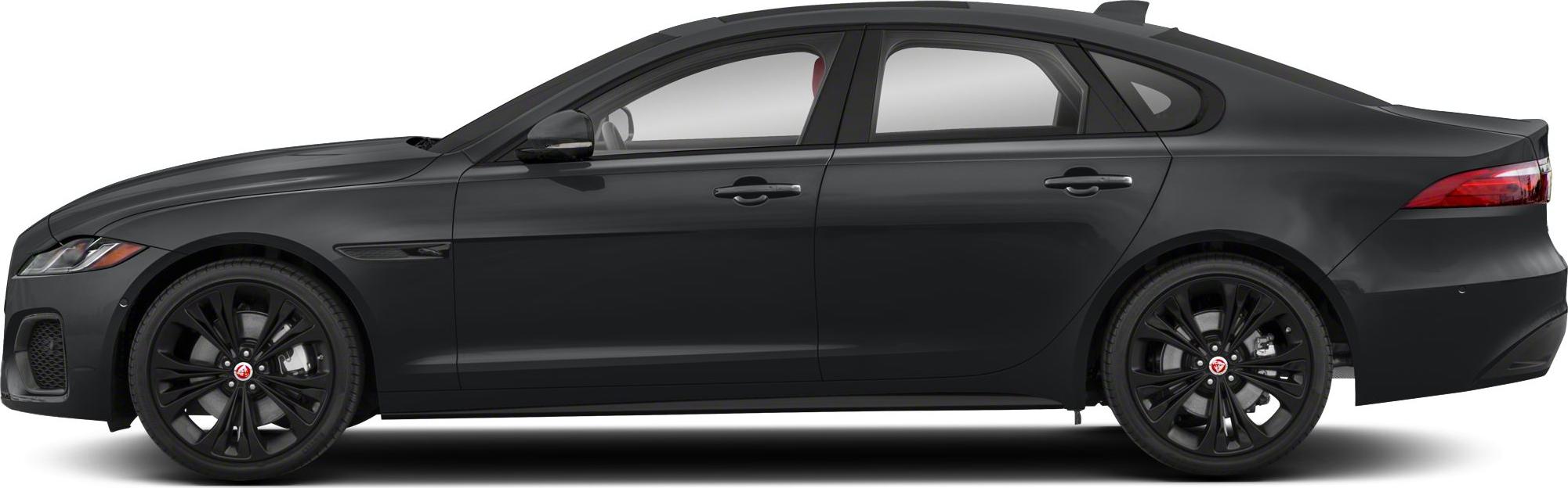 Side profile of black sedan with aerodynamic design and alloy wheels