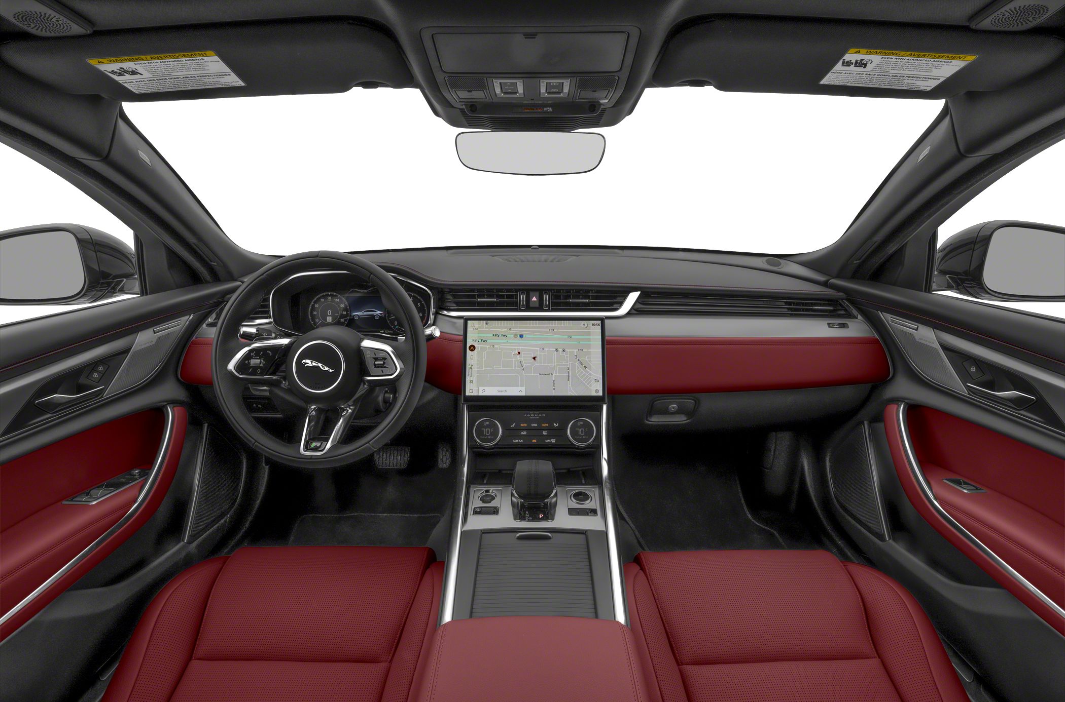 Luxury car interior with digital dashboard and large touchscreen console