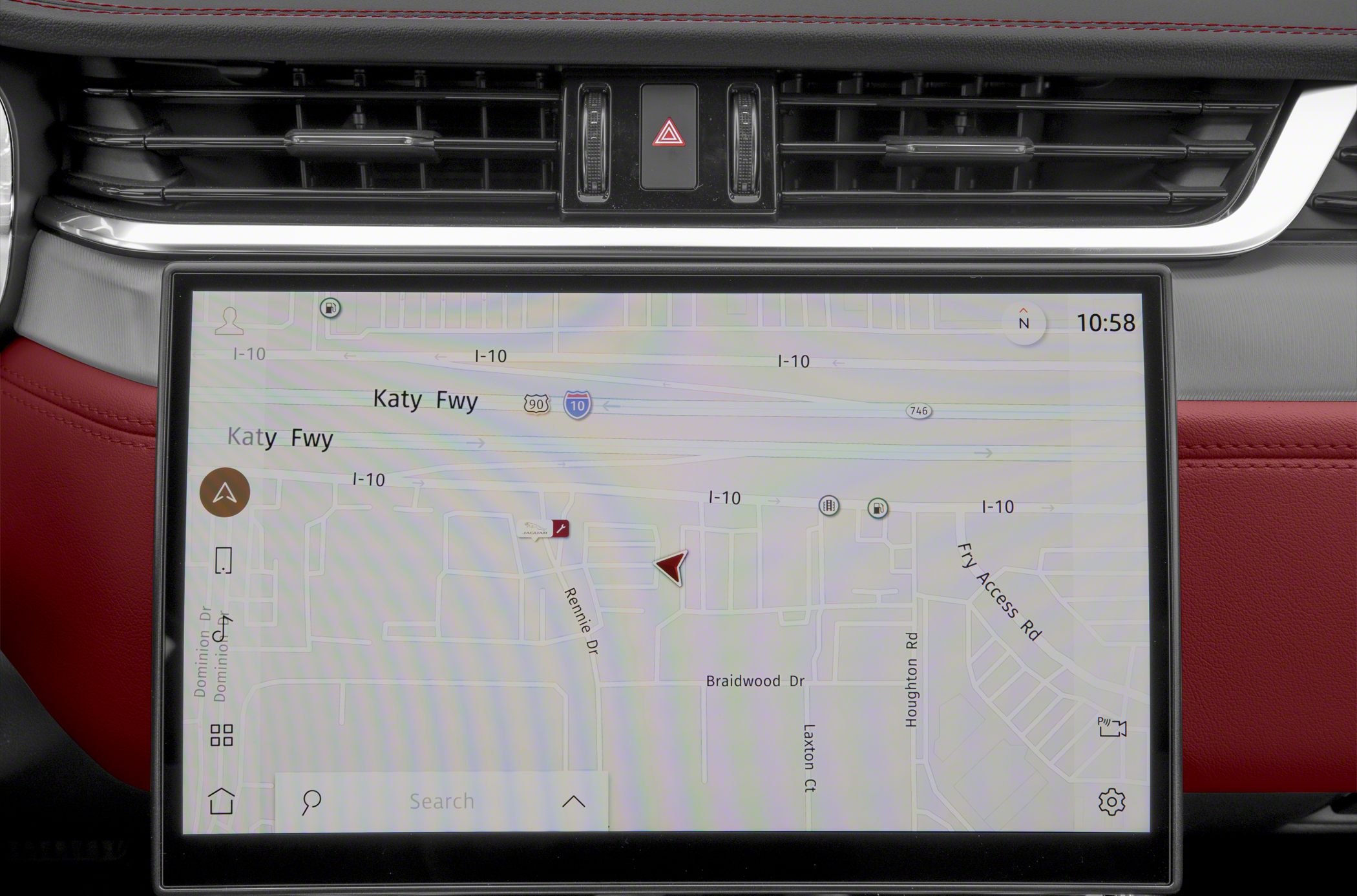 Infotainment navigation screen with detailed digital map and route guidance