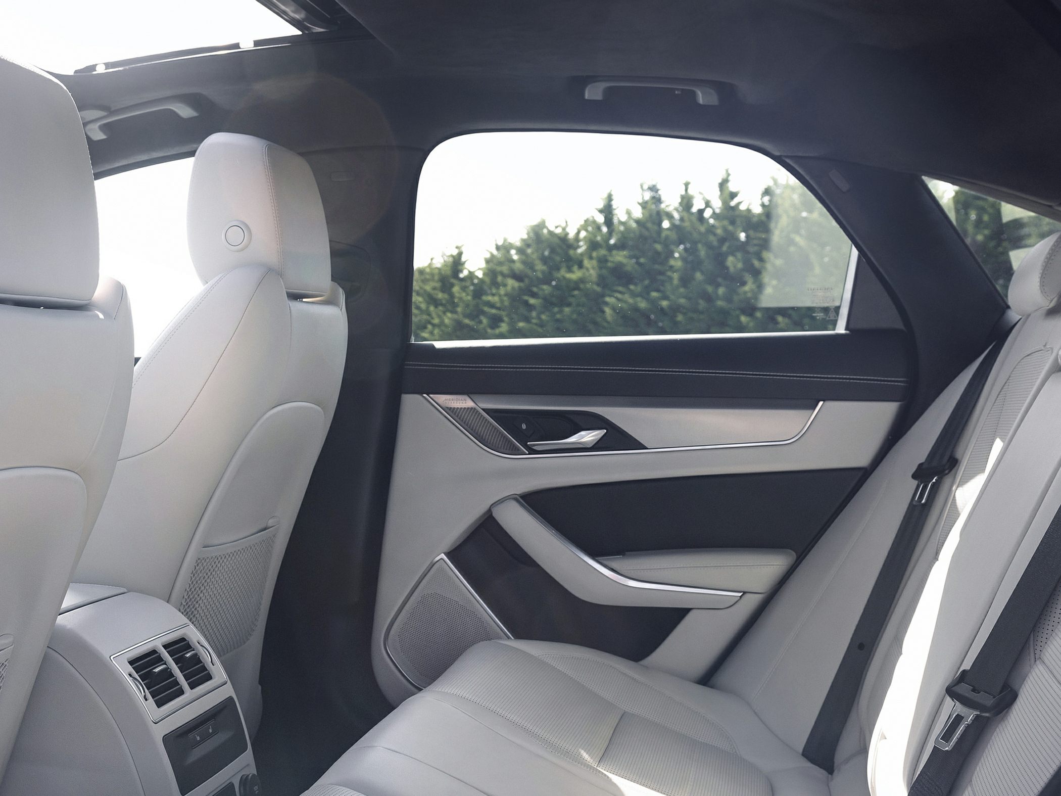 Luxury rear seat with leather upholstery and advanced interior features