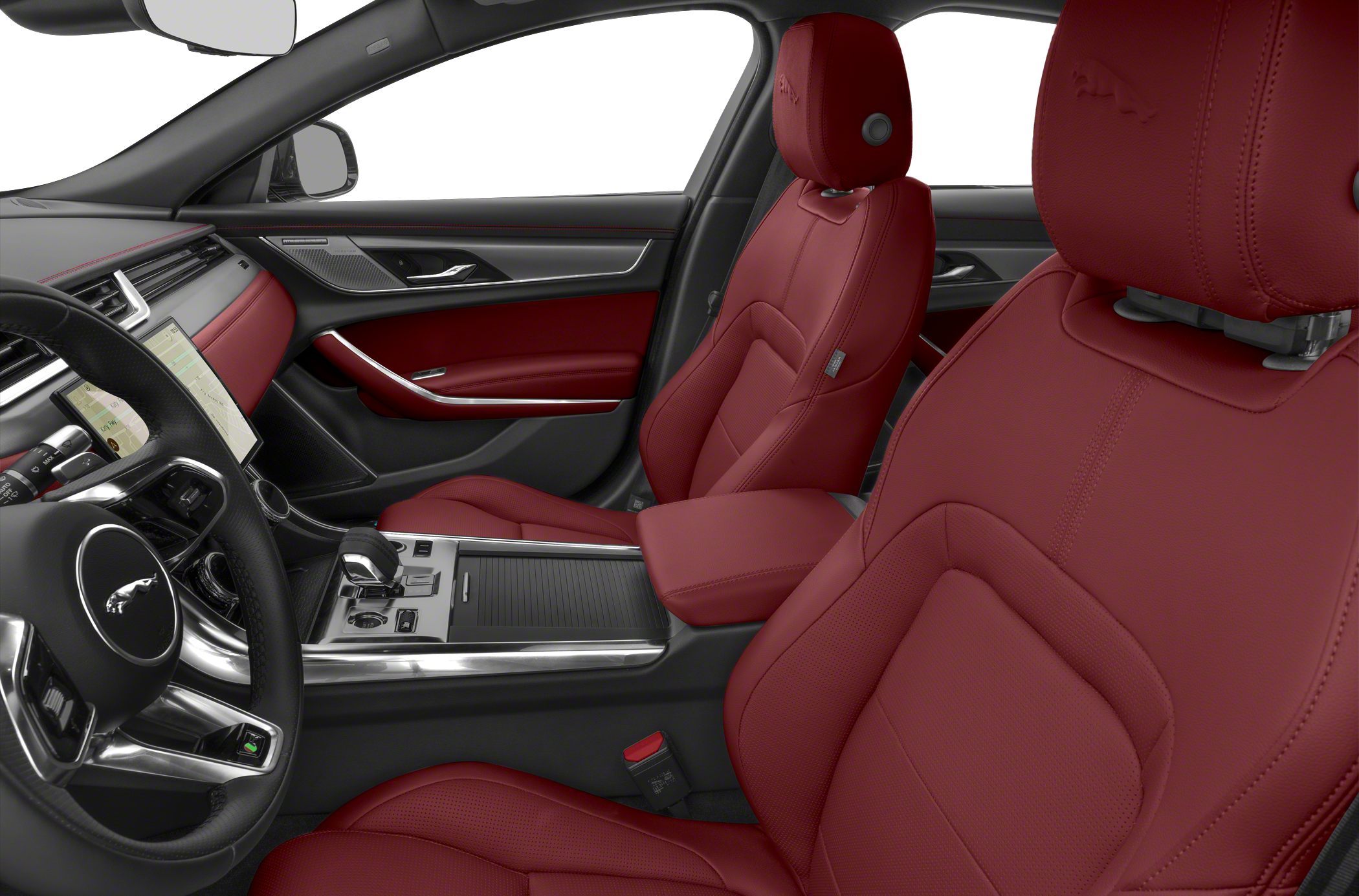 Luxurious red leather seats and modern dashboard interior