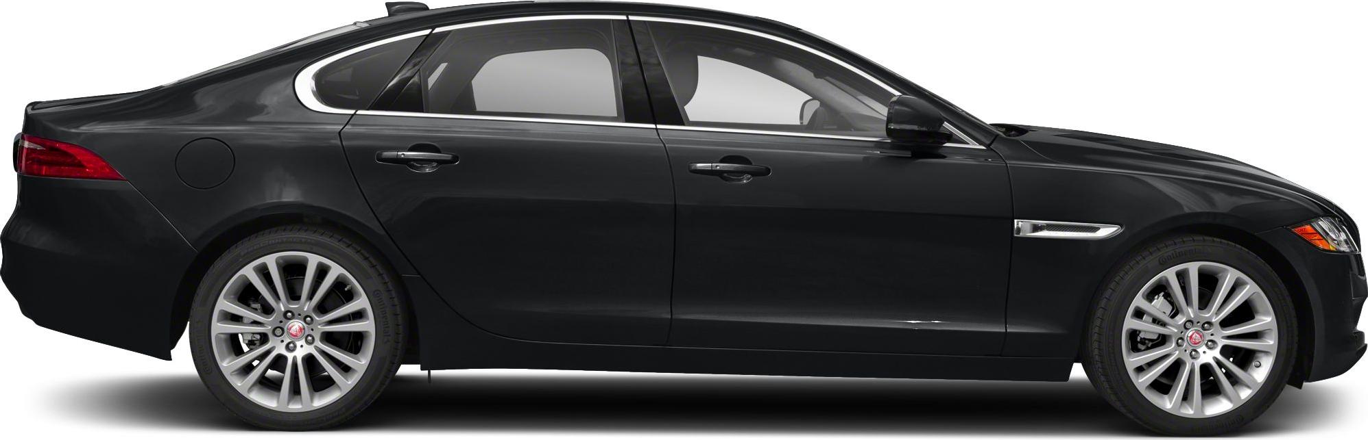 Side profile of sleek black luxury sedan with alloy wheels