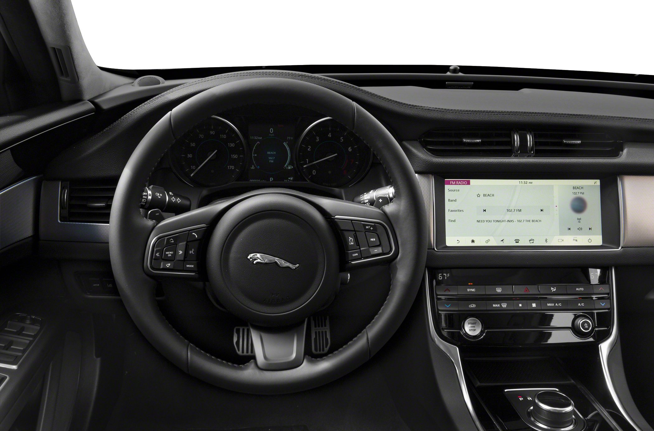 Modern steering wheel with digital dashboard and infotainment touchscreen