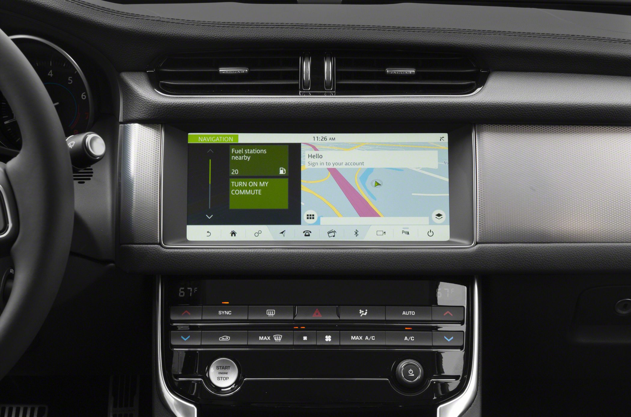 Touchscreen navigation and digital climate controls in car interior