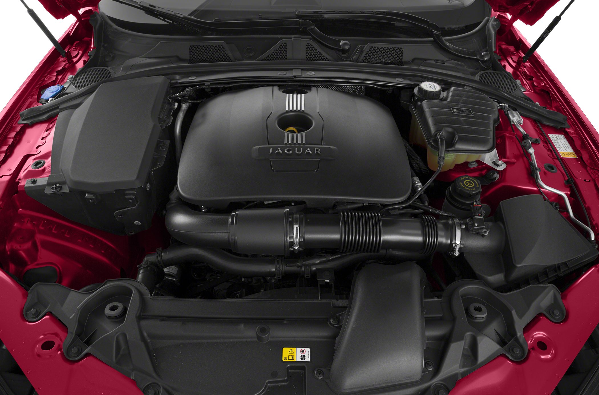 engine bay with covered engine and air intake system