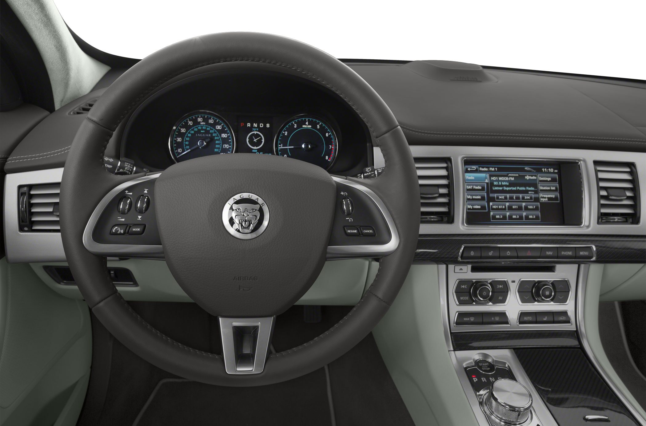 Luxury steering wheel and digital dashboard with central infotainment screen